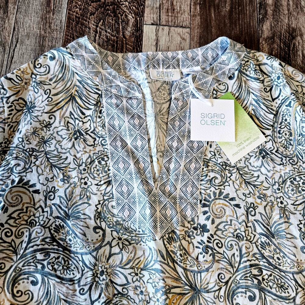 Sigrid Olsen Linen Tunic Top Size Small Tropical … - image 7